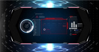 Gelecekçi daire vektörü HUD, GUI, UI arayüz ekran tasarımı. Mavi arkaplanda soyut bir tarz. Soyut vektör arkaplanı. Soyut teknoloji iletişim tasarımı yenilik kavramı.