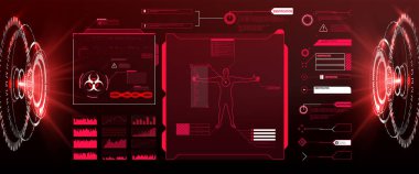 2020 yılı. Vektör kaplaması, GUI. İleri teknoloji fütüristik ekran. Teknik ve bilim, analiz teması. Dijital kullanıcı arayüzü. 