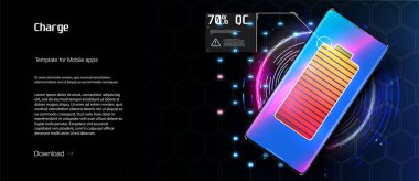 Akıllı telefon pilinin kablosuz şarjı. Gelecek konsepti. Mavi arka planda cihazlar ve cihazlar için evrensel şarj tabanı. Güçlü şarj bir sürü kıvılcım çıkartıyor. Şarj etme işlemi