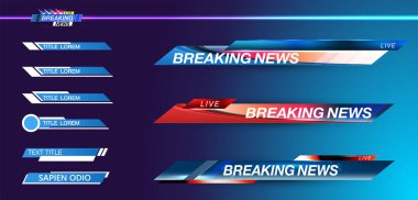 Lower Third TV Haber Çubukları Set Vektörü. TV haber barı. Televizyon yayını medya başlığı pankartı