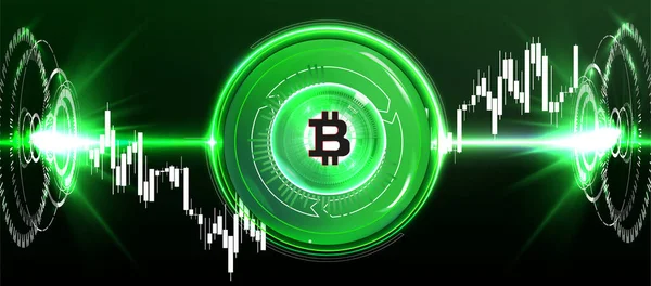 Global Resumen Bitcoin Crypto Moneda Blockchain Tecnología Bitcoin Moneda Digital — Vector de stock