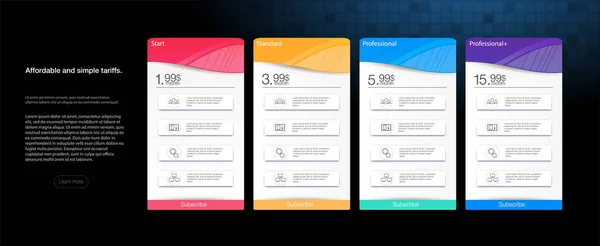 Pricing Table Template Plans Type Pricing Table Banner Vector Illustration — Stock Vector