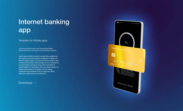 インターネットバンキングアプリ Nfc技術と高レベルの支払いセキュリティを備えた携帯電話の支払い ワイヤレス現金取引技術とお金の保管 カードUiアプリと電子決済で財布 ベクトル — ストックベクタ