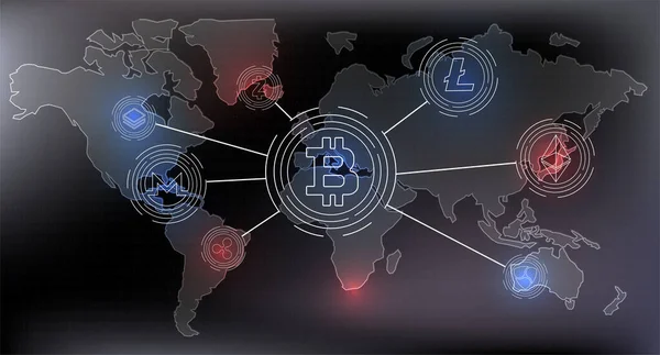 Illustrazione Bitcoin Sull Unificazione Tutte Criptovalute Illustrazione Sulla Creazione Del — Foto Stock