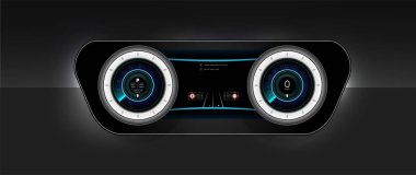 Futuristik kullanıcı arayüzü. Yüksek çözünürlük. Soyut sanal dokunmatik kullanıcı arayüzü. HUD tarzında araba servisi. Sanal grafik arayüzü Ui HUD Otomatik tarama. Vektör