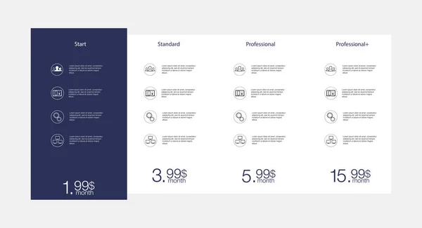 Gränssnitt För Webbplatsen Vektor Banner För Webbapp Prissättning Tabell Mall — Stock vektor