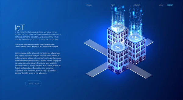 Ciudad Inteligente Concepto Isométrico Edificio Inteligente Automatización Edificios Con Ilustración — Vector de stock