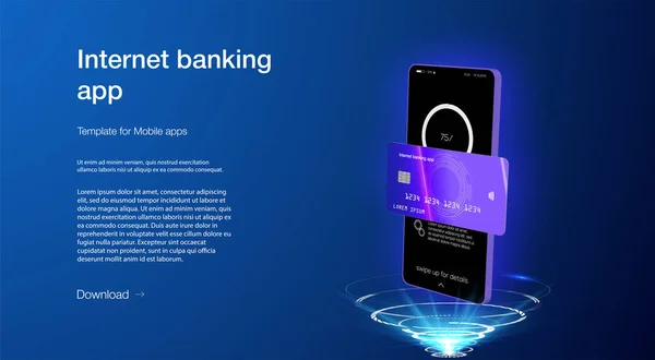 スマートフォンの画面上でクレジットカードまたはデビットカード決済アプリケーションとスマート財布の概念 インターネットバンキングアプリ Nfc技術 高レベルの支払いセキュリティで携帯電話の支払い 電子決済画面 — ストックベクタ