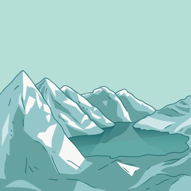 Dağ manzarası. Buzul Gölü. Vektör.