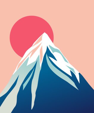 Karlı tepe ile mavi dağ. Güneş.