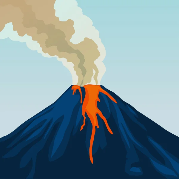 Cráter volcán de montaña erupción natural caliente. Fuma. Fuego. . — Vector de stock