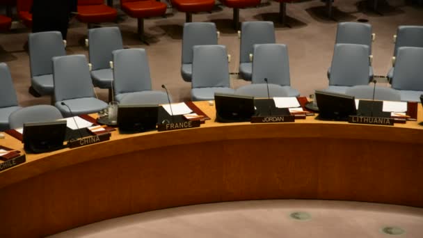 NUEVA YORK, ESTADOS UNIDOS - 21,2015 AGOSTO: Cámara del Consejo de Seguridad Sede de las Naciones Unidas — Vídeo de stock