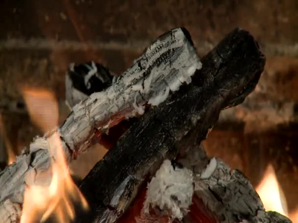 Madera quemada en una chimenea — Vídeos de Stock