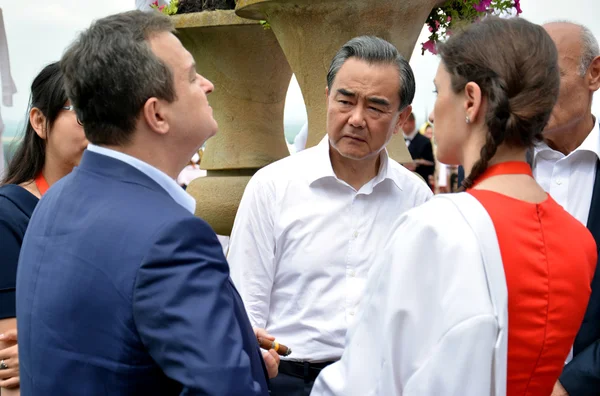 Министр иностранных дел Китайской Народной Республики Ван И провел переговоры с министром иностранных дел Республики Сербия Ивицей Дачичем — стоковое фото