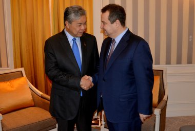 New York, Amerika Birleşik Devletleri - 24 Ağustos 2016. Toplantı Dışişleri Sırbistan Ivica Dacic ve Ahmad Zahid Hamîdî, Başbakan Yardımcısı Malezya Barisan Nasional koalisyon 2015 yılından beri bir Malezyalı politikacı Devlet Bakanı