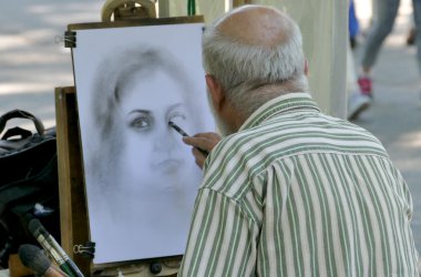 New York, Amerika Birleşik Devletleri - 25 Ağustos 2016: bir sanatçı çizimler 