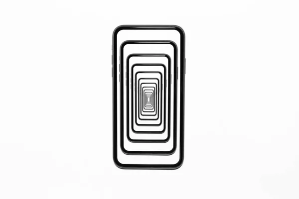 Enigmatik Sürrealistik Optik Illüzyon Yakın Plan Modern Akıllı Telefon Beyaz — Stok fotoğraf