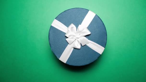 Detener Concepto Fotografía Primer Plano Caja Regalo Azul Navidad Con — Vídeo de stock