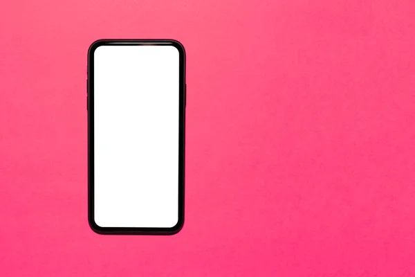 Ovanifrån Närbild Modern Smartphone Med Tom Vit Mockup Skärmen Isolerad — Stockfoto