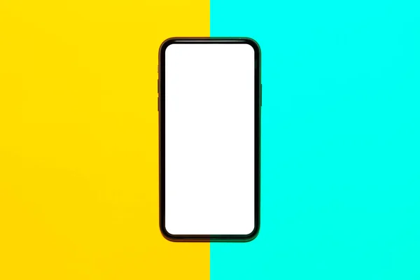 Gros Plan Smartphone Avec Maquette Sur Fond Couleurs Jaune Cyan — Photo