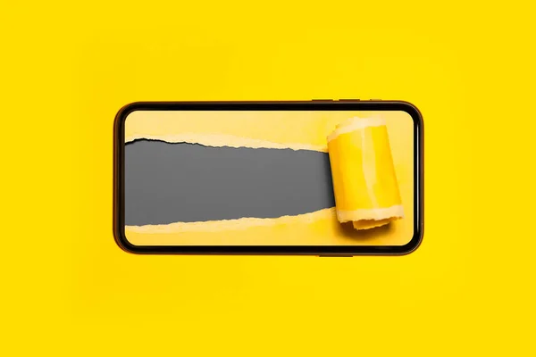 Zerrissenes Gelbes Papier Mit Platz Für Text Von Grauer Farbe — Stockfoto