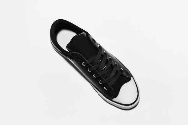 Top View Black Vintage Sneaker Shoe White Background — Stock Photo, Image