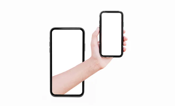 Närbild Manlig Hand Håller Smartphone Med Mockup Kommer Från Skärmen — Stockfoto