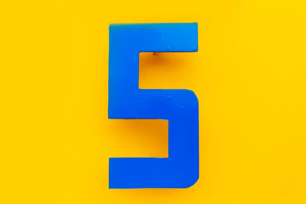 Close Blue Outdoor Number Background Yellow Color Letter — Stock Photo, Image