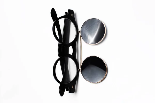 Gros Plan Sur Lunettes Rondes Noires Isolées Sur Fond Blanc — Photo