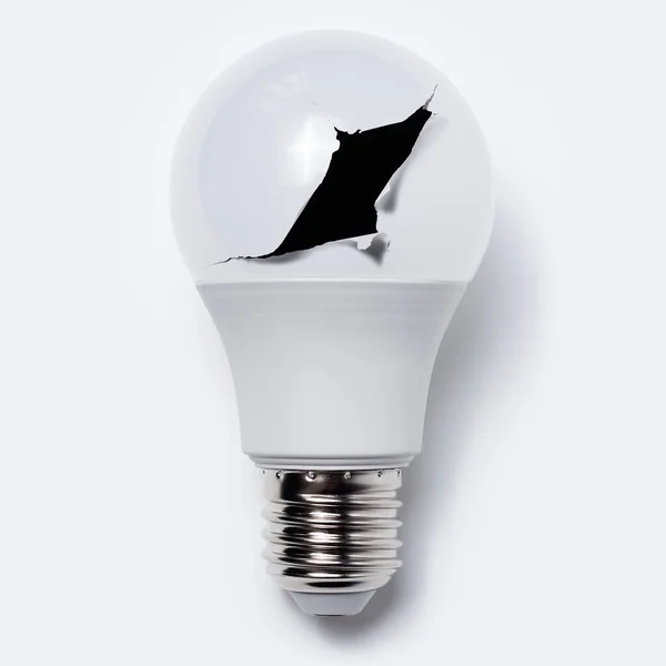 Contemporary Artwork Collage Concept Close Light Bulb Torn Hole White — Stock Photo, Image