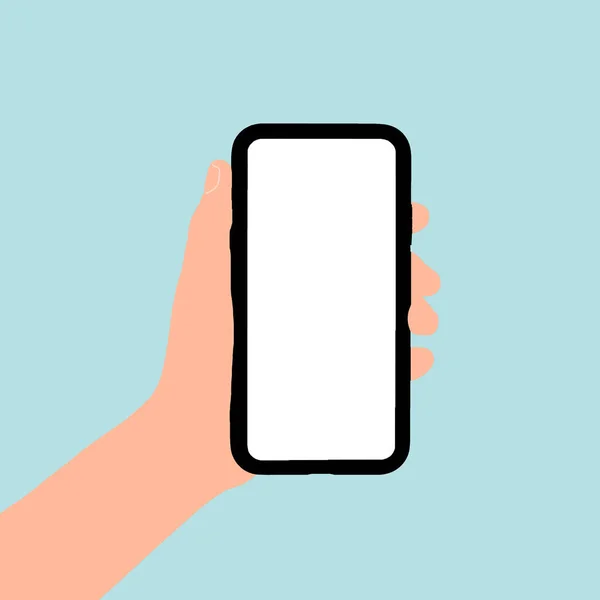 Szczelnie Trzymający Rękę Smartfon Makietą Niebieskim Tle — Zdjęcie stockowe