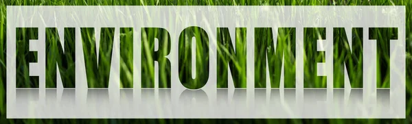 Umweltwort Auf Weißem Banner Vor Grünem Gras — Stockfoto