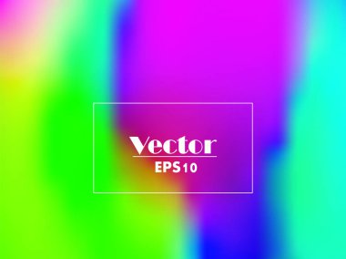 Akıcı, yanardöner, çok renkli bir arka plan. Yanardöner gökkuşağı sıvılarının vektör çizimi. Holografik neon etkisi. Broşür, afiş, poster, broşür ve kapak için kullanılabilir. Tayf renkleri. Işık bozulması