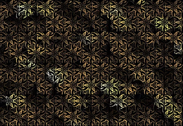 Zwart Goud Luxe Bladeren Achtergrond Vector Ornament Patroon Paisley Elementen — Stockvector