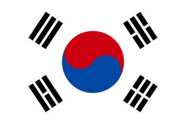Güney Kore 'nin ulusal bayrağı, Taegeukgi, dört siyah trigramı olan kırmızı ve mavi bir yin-yang sembolü içeriyor. Dengeyi, barışı ve Kore kültürel kimliğini temsil ediyor..