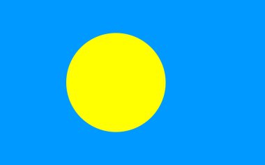 Açık mavi alan ve sarı disk içeren Palau bayrağı. Barış, ulusal gurur ve Palau 'nun kültürel mirasını temsil ediyor..