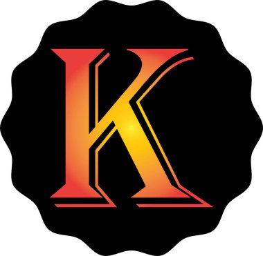 Düzgün renk karışımı ve modern tipografi ile K vektör illüstrasyonu. Markalaşma, logo, baş harfler, posterler ve yaratıcı alfabe tasarım projeleri için mükemmel..