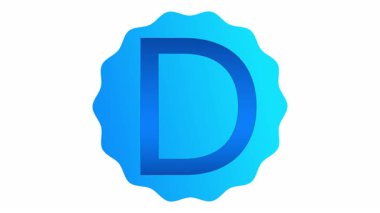 Dairesel bir çerçevenin içinde elektrik mavisi bir gradyan ile D harfinin pürüzsüz 3D animasyonu. Logo, tanıtım, hareket grafikleri, damgalama videoları ve dijital tipografi projeleri için şeffaf arkaplan görüntüleri ideal.