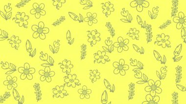 Bahar temalı tasarımlar, doğa kavramları, çiçek arkaplanları, tebrik kartları ve botanik çizimler için uygun sarı bir arka planda çiçek tomurcukları ve yapraklar..