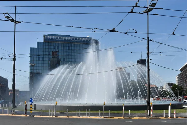 Belgrad Serbien Juni 2017 Musikalisk Fontän Belgrad Slavija Torg Belgrad — Stockfoto