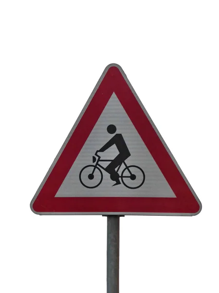 Trafikskylt Cykel Med Vit Bakgrund — Stockfoto