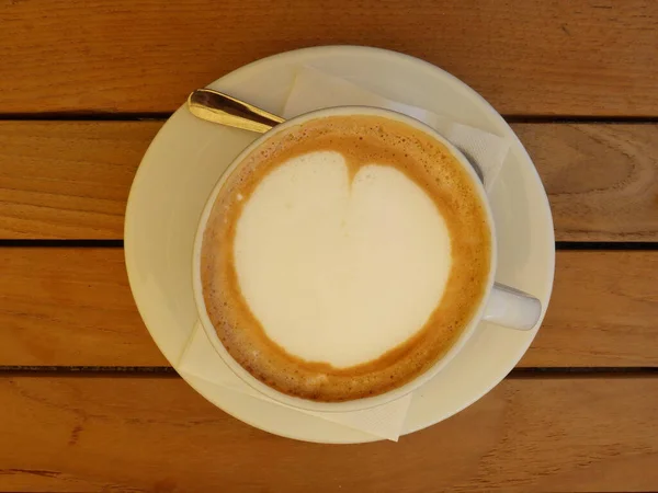 Tazza Caffè Con Cucchiaio Vista Dall Alto — Foto Stock