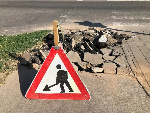 Traffic Sign Construction Zone Road Street Scene — 스톡 사진