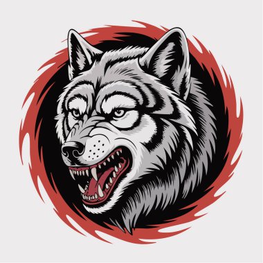 Bir kurdun kafasının yakın çekimi agresif ifadesini, keskin dişlerini ve detaylı kürkünü gösteriyor..