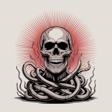 Yılanlı ve parlak haleli ayrıntılı kafatası.