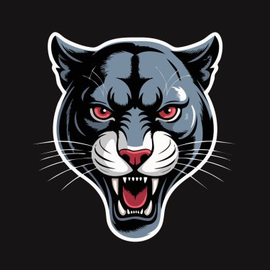 Mavi gri kürklü, kırmızı gözlü, hırıldayan bir panterin başını kapat.