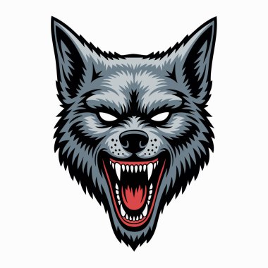 Çıplak dişleri ve yoğun ifadesiyle vahşi bir kurt kafasının detaylı bir görüntüsü.