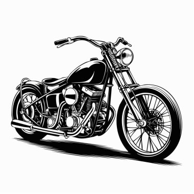 Tasarımı ve mekanik özelliklerini vurgulayan detaylı bir siyah beyaz motosiklet profili