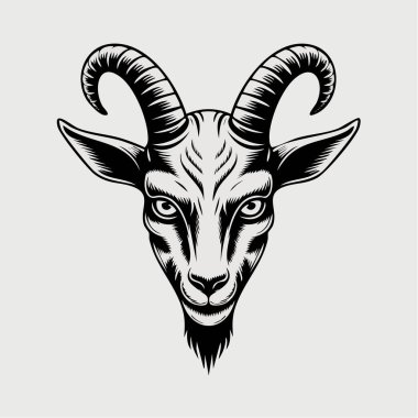 Eğri boynuzları ve kürk detaylarıyla keçilerin kafasına odaklanan cesur bir sanat çizgisi çizimi