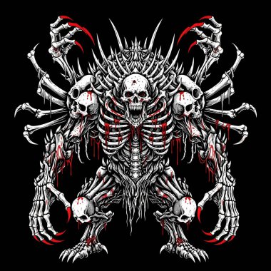 Çoklu iskelet kolları ve kafatasları olan yoğun karanlık fantezi iblisi.